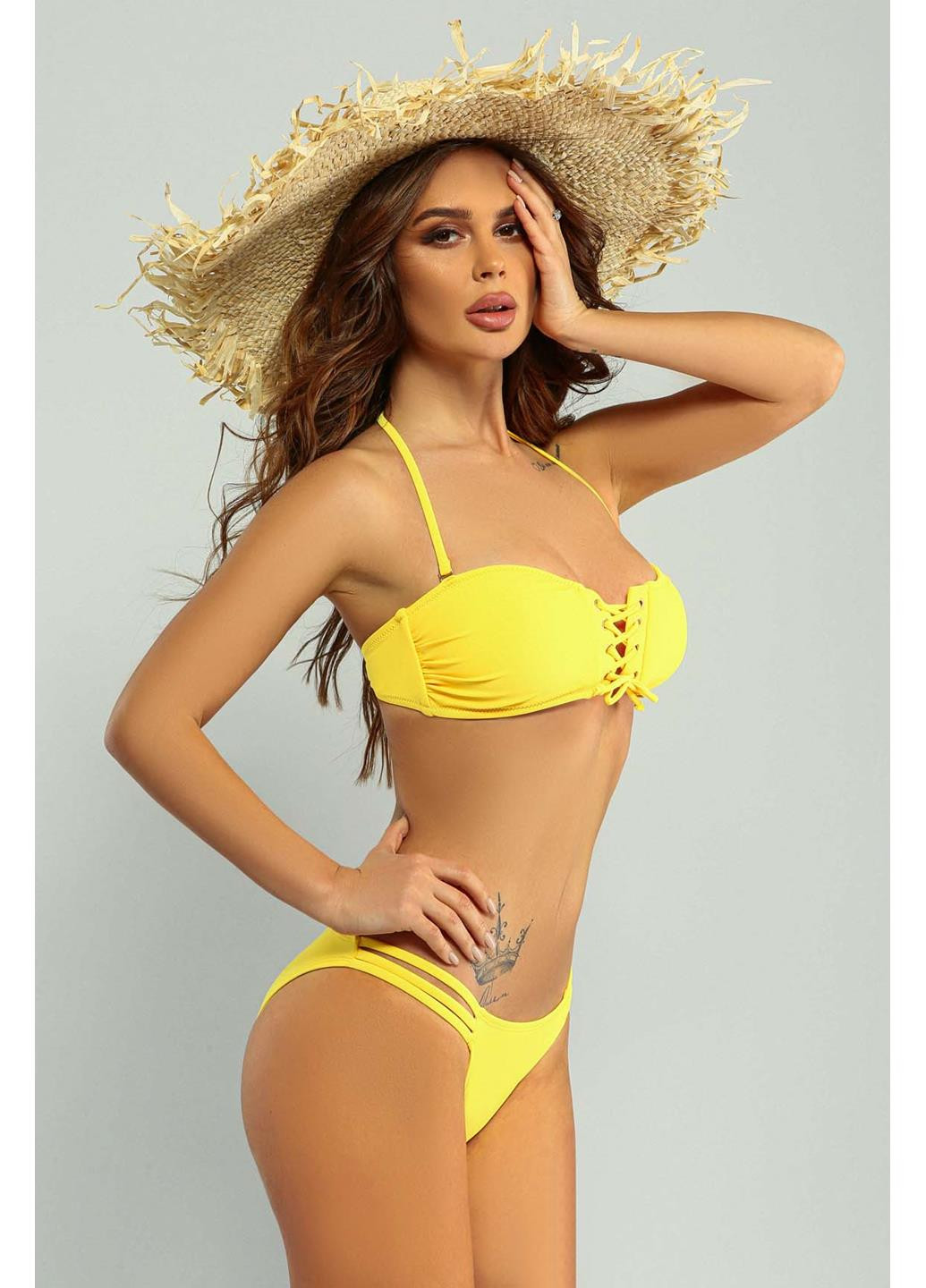 Желтый демисезонный купальник бикини, раздельный, бандо Katrin