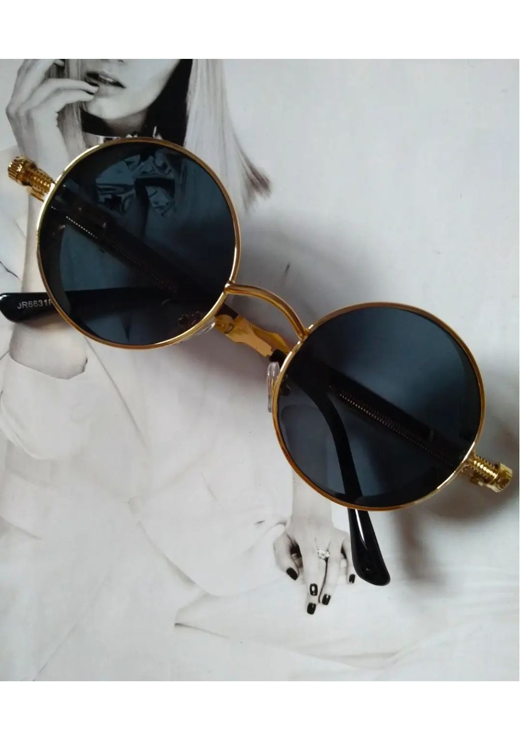Круглые очки тишейды с шорами Черный+золото No Brand (253408885)