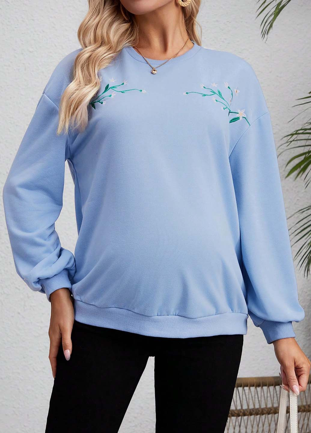 Голубой свитшот для беременных SHEIN однотонный вышивка (344466293)