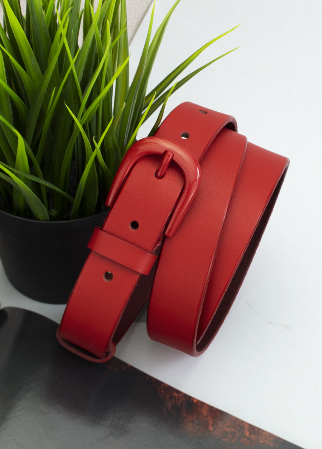 Ремень женский кожаный красный PS-2584 red (110 см) Puos (253700794)