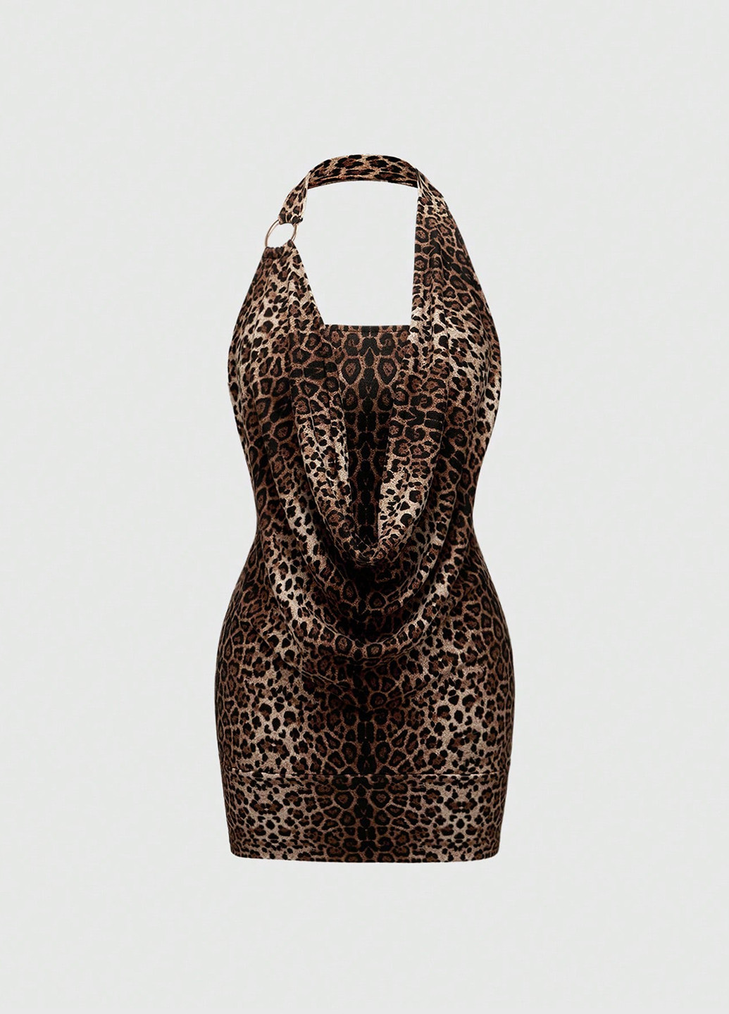 Комбинированное кэжуал, коктейльное платье силуэтная, с открытой спиной SHEIN леопардовый