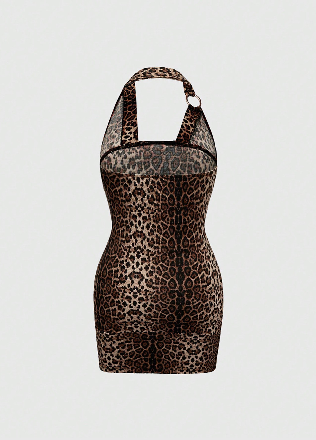 Комбинированное кэжуал, коктейльное платье силуэтная, с открытой спиной SHEIN леопардовый