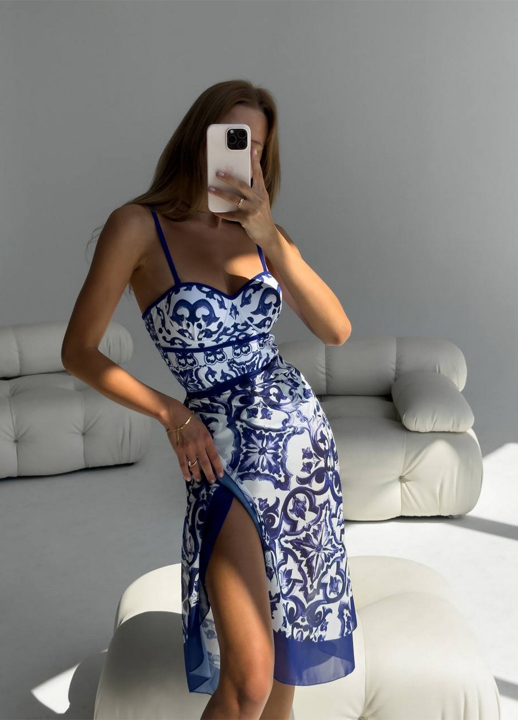 Синій літній пляжний комплект жіночий (купальник, парео) суцільний NOVA VEGA