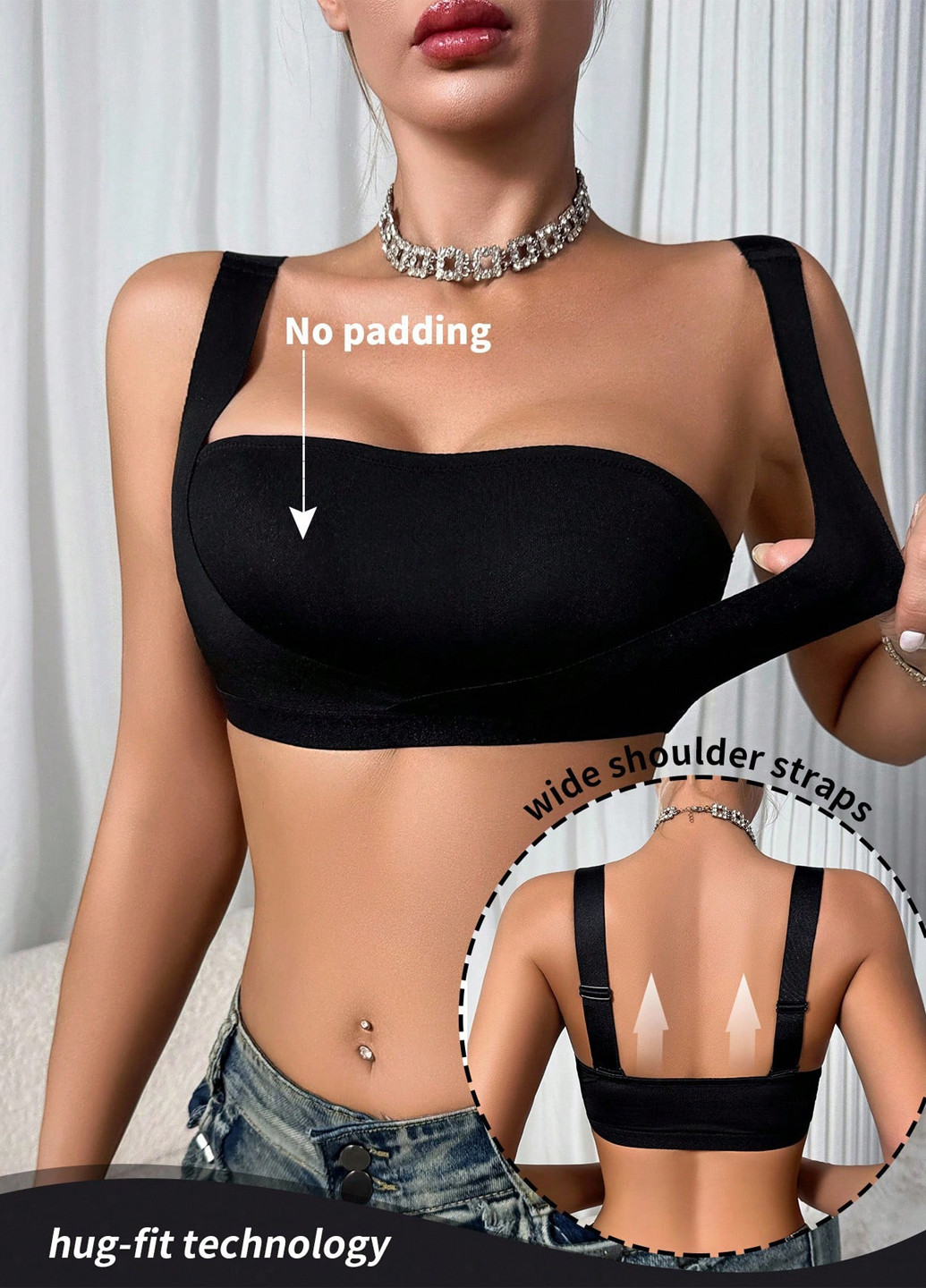 Чорний топ бюстгальтер SHEIN без кісточок поліестер