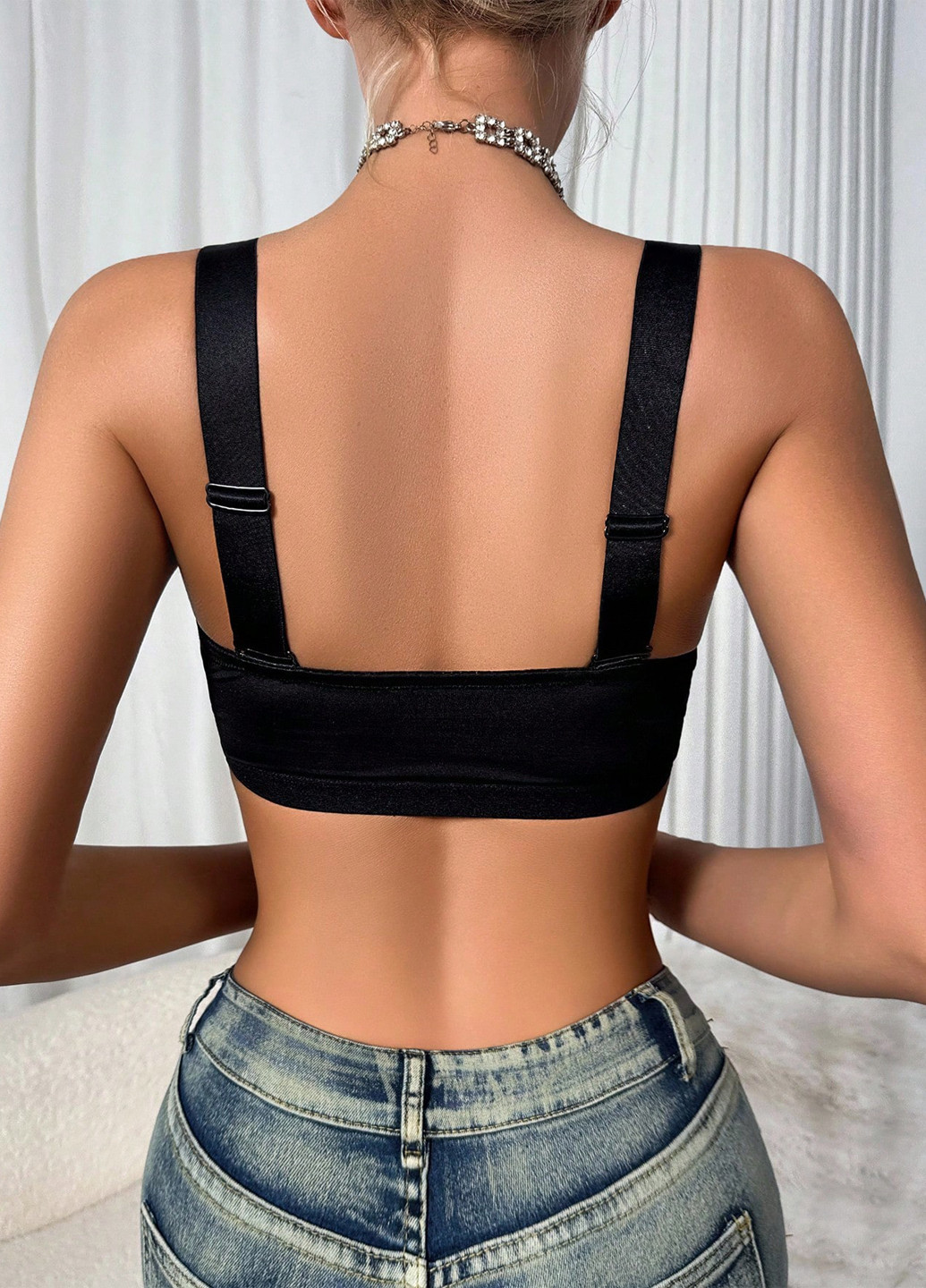 Чорний топ бюстгальтер SHEIN без кісточок поліестер