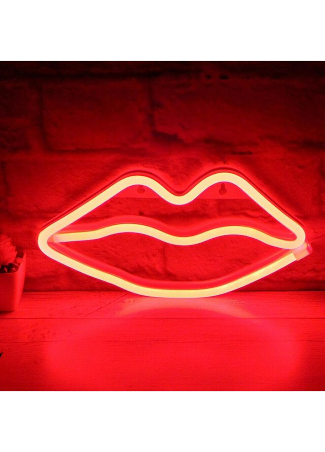 LED ночник-светильник неоновый красные губы, 30х14х2,8 см Forus однотонный белый
