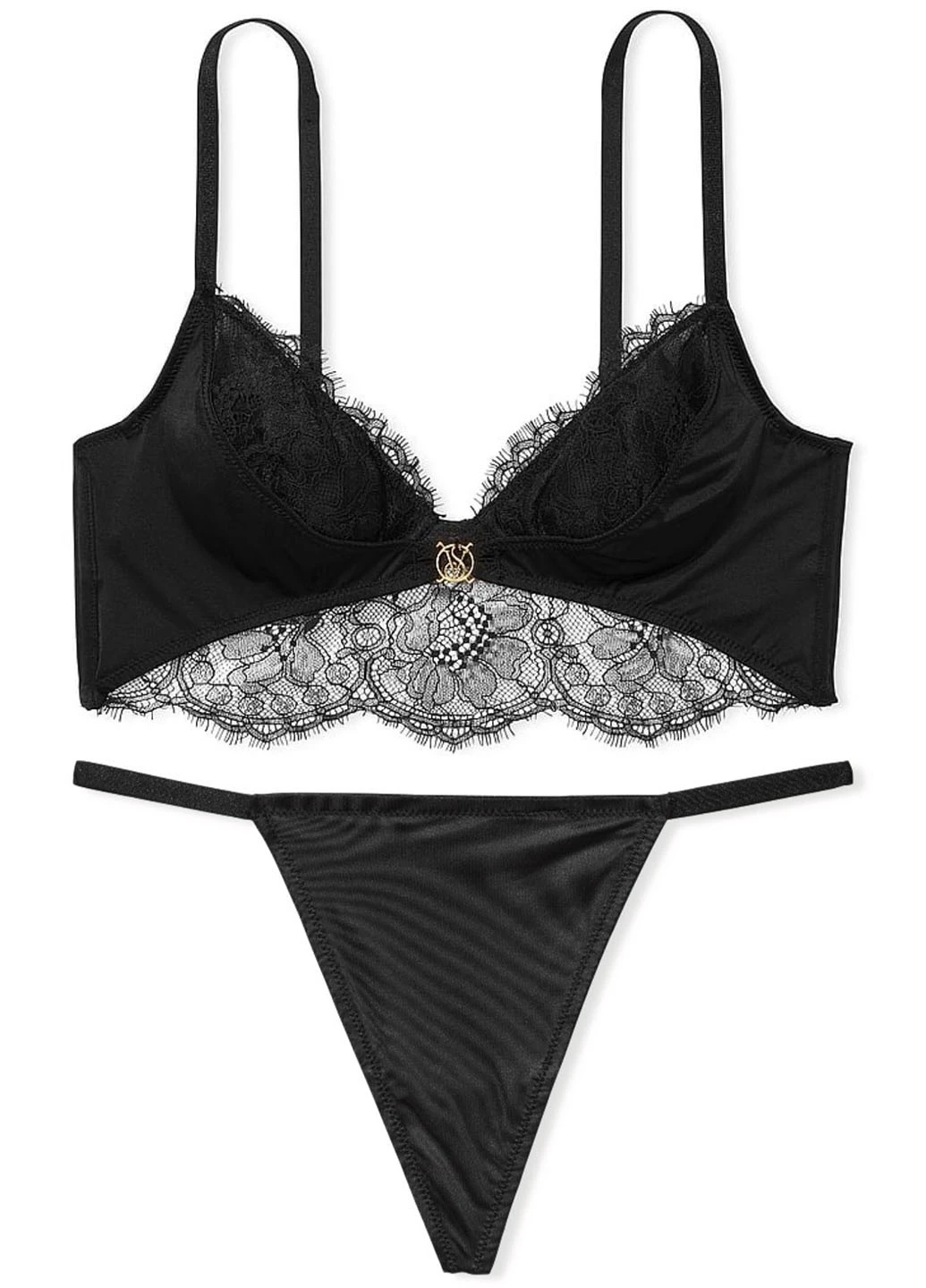 Черный демисезонный комплект (бюстгалтер, трусики) Victoria's Secret