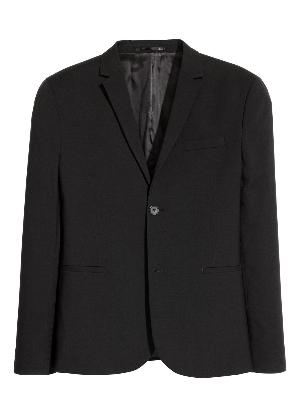 Пиджак H&M однотонный чёрный кэжуал полиэстер, вискоза