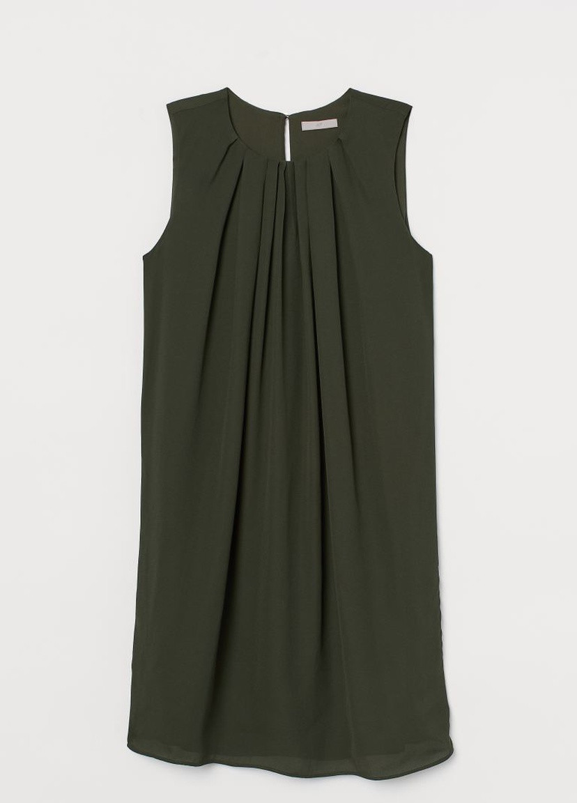 Темно-зеленое кэжуал платье силуэта трапеция H&M однотонное