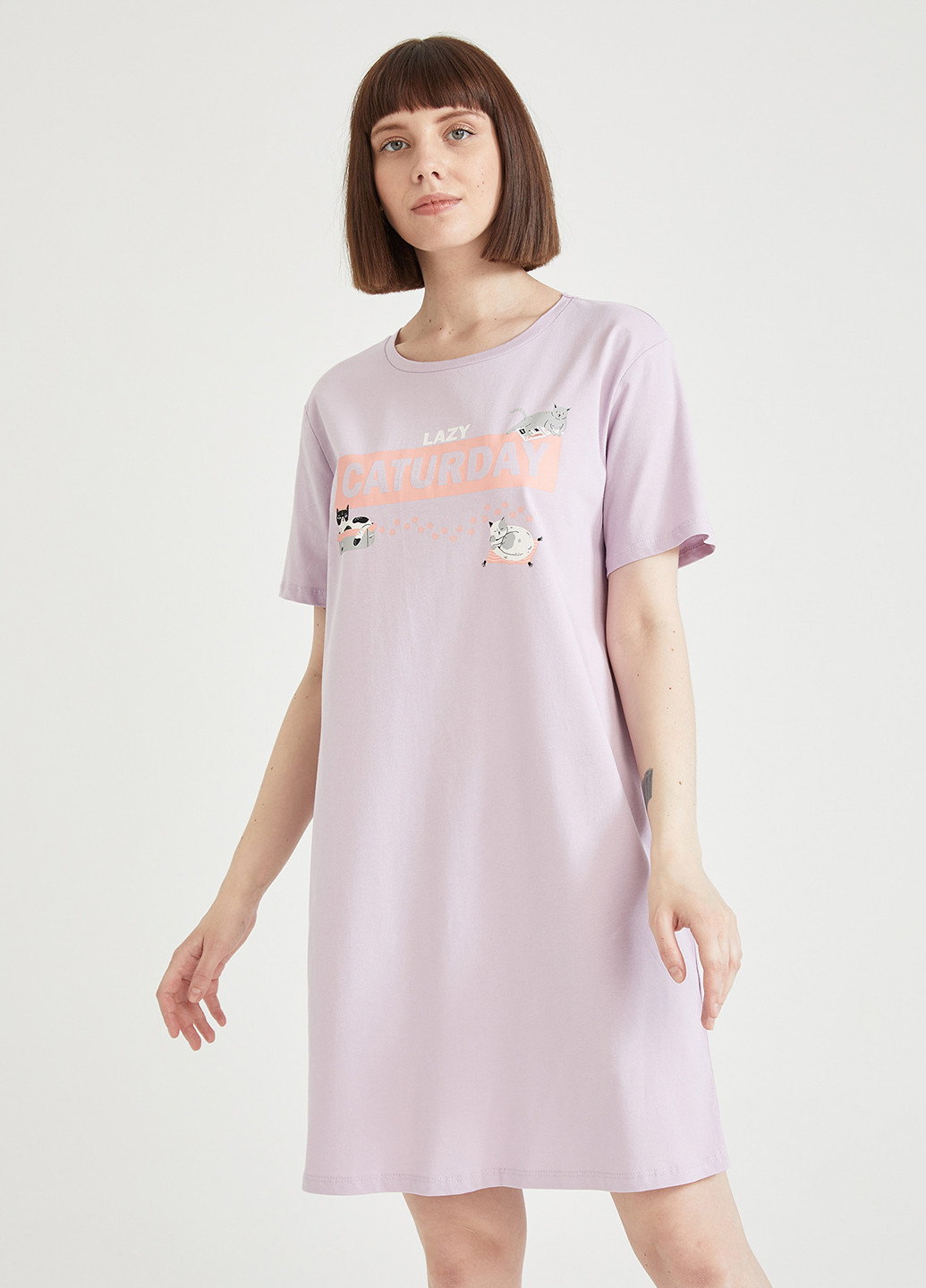 Светло-лиловое домашнее платье платье-футболка DeFacto