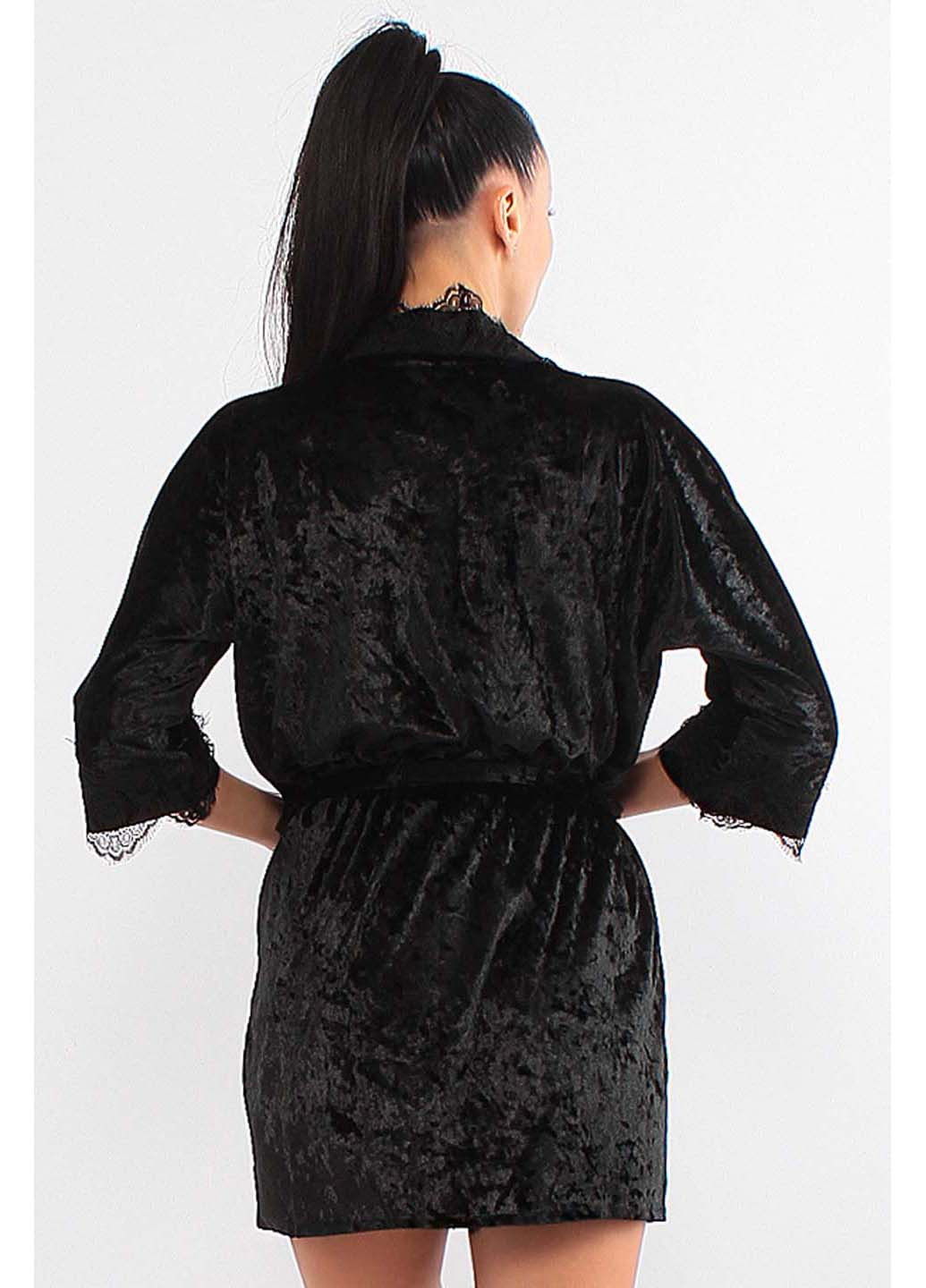 Черный демисезонный комплект халат + пижама Ghazel