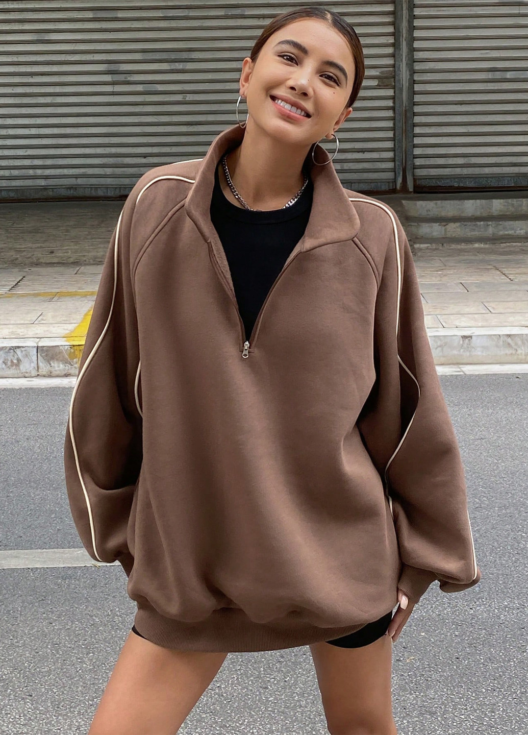 Кофейный свитшот SHEIN однотонный без декора (342411719)