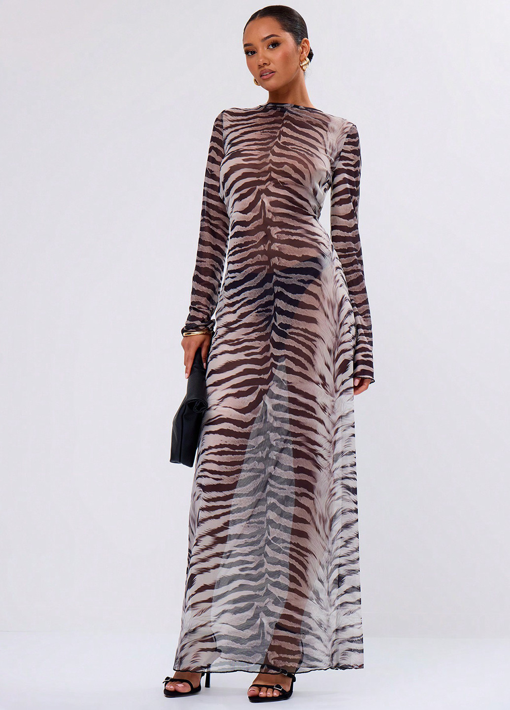 Комбінована вечірня, кежуал сукня силуетна, з відкритою спиною SHEIN зебра