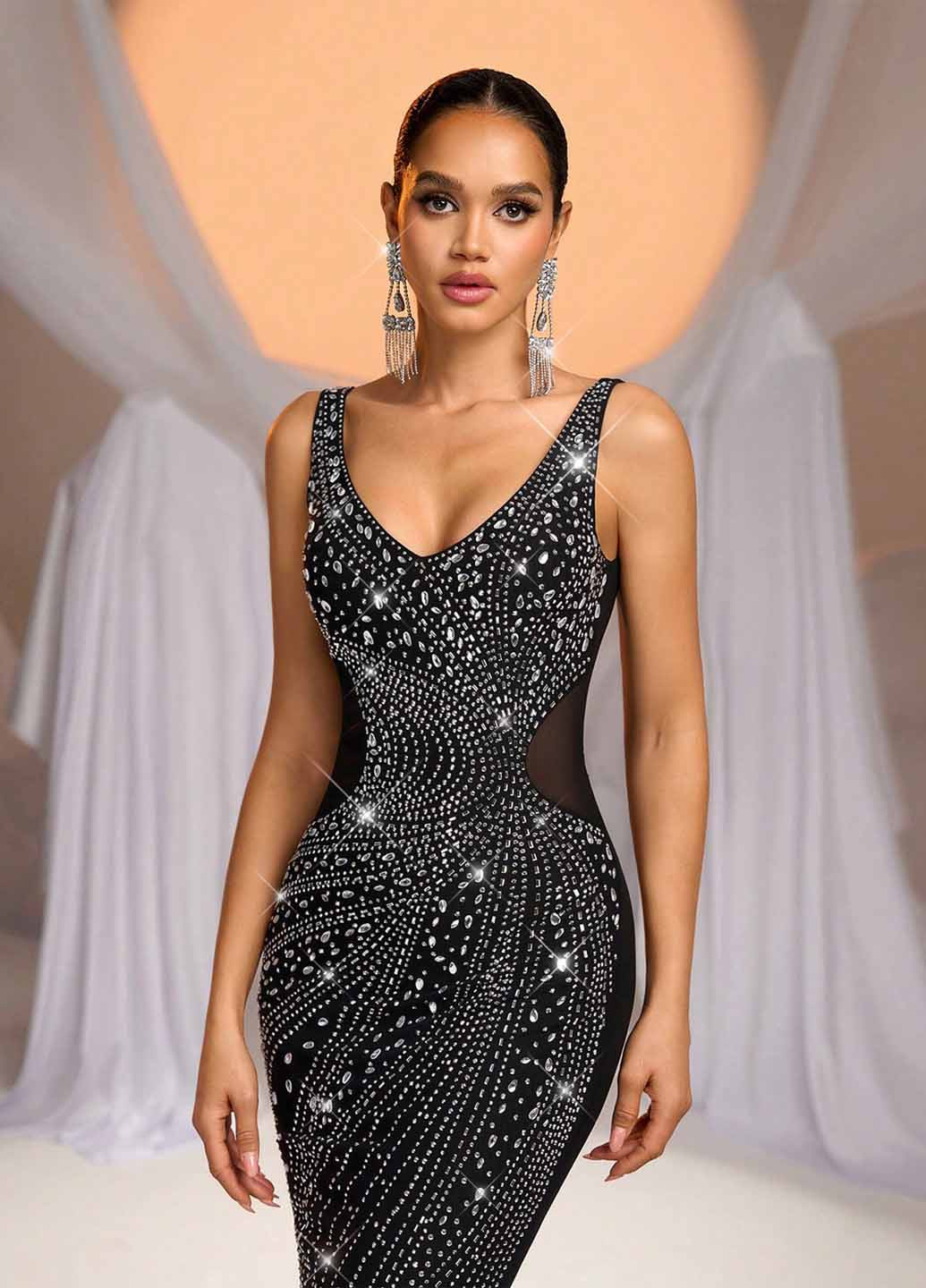 Чорна святковий, вечірня сукня годе, зі шлейфом SHEIN однотонна