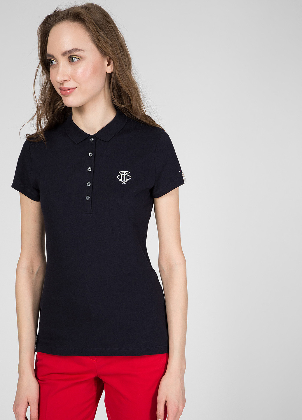 Темно-синяя женская футболка-поло Tommy Hilfiger с логотипом