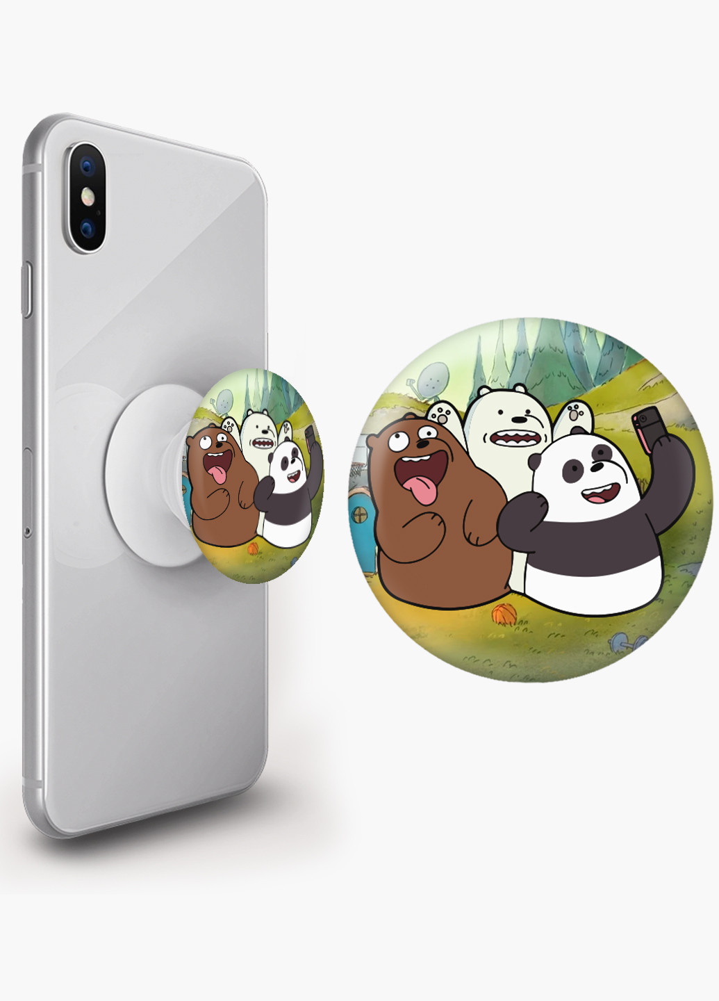 Попсокет (Popsockets) тримач для смартфону Вся правда про ведмедів (We Bare Bears) (8754-2665) Чорний MobiPrint (216836506)