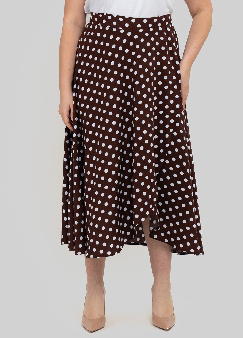 Бордовая кэжуал в горошек юбка A'll Posa клешированная, на запах