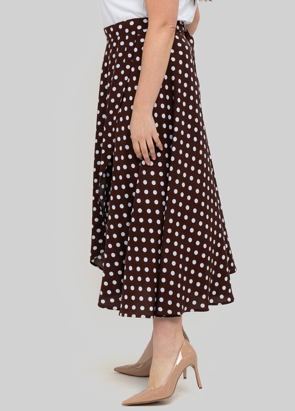 Бордовая кэжуал в горошек юбка A'll Posa клешированная, на запах