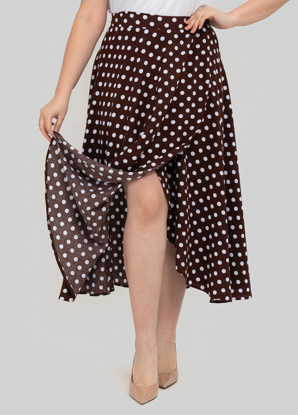 Бордовая кэжуал в горошек юбка A'll Posa клешированная, на запах