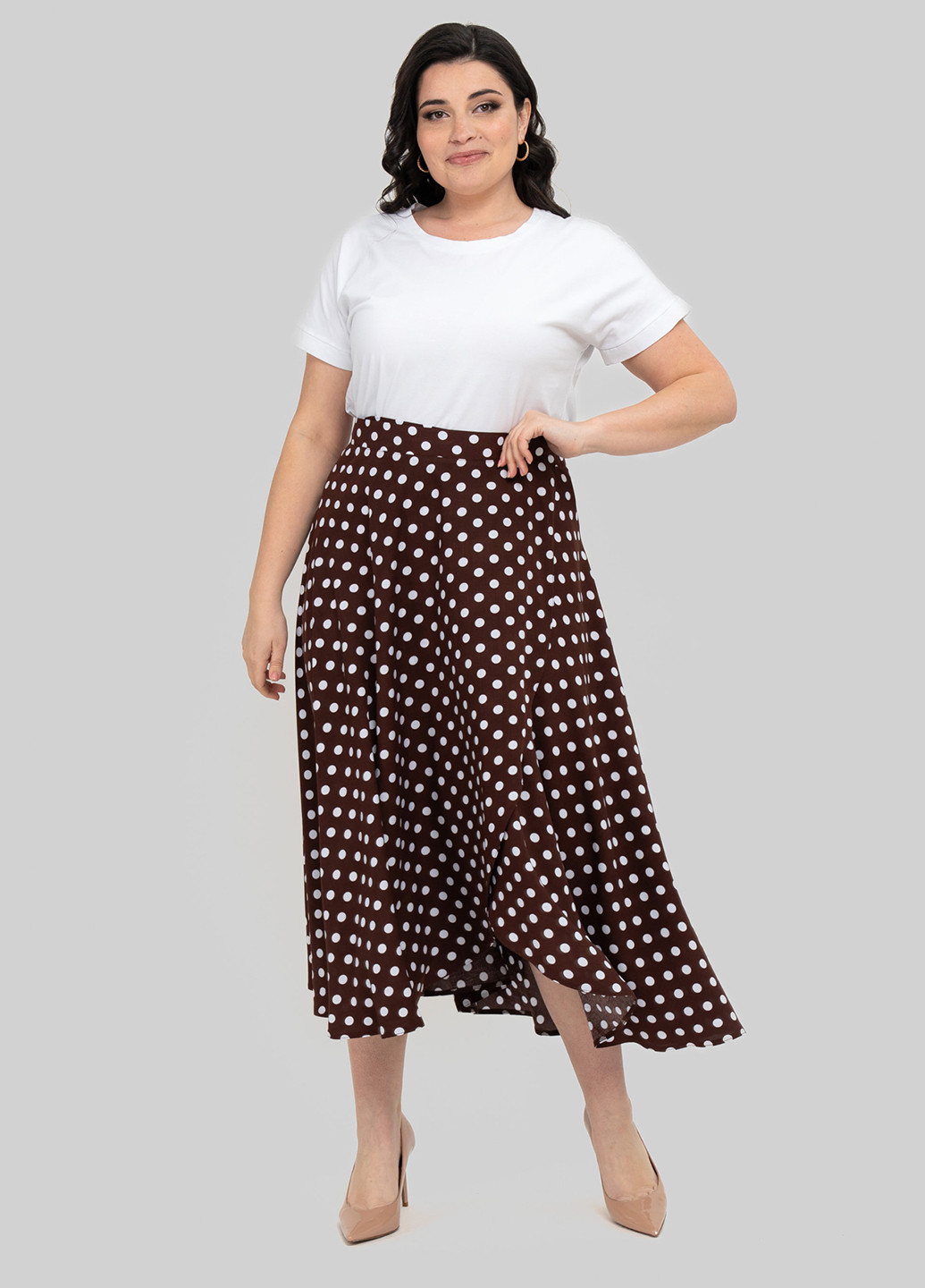 Бордовая кэжуал в горошек юбка A'll Posa клешированная, на запах