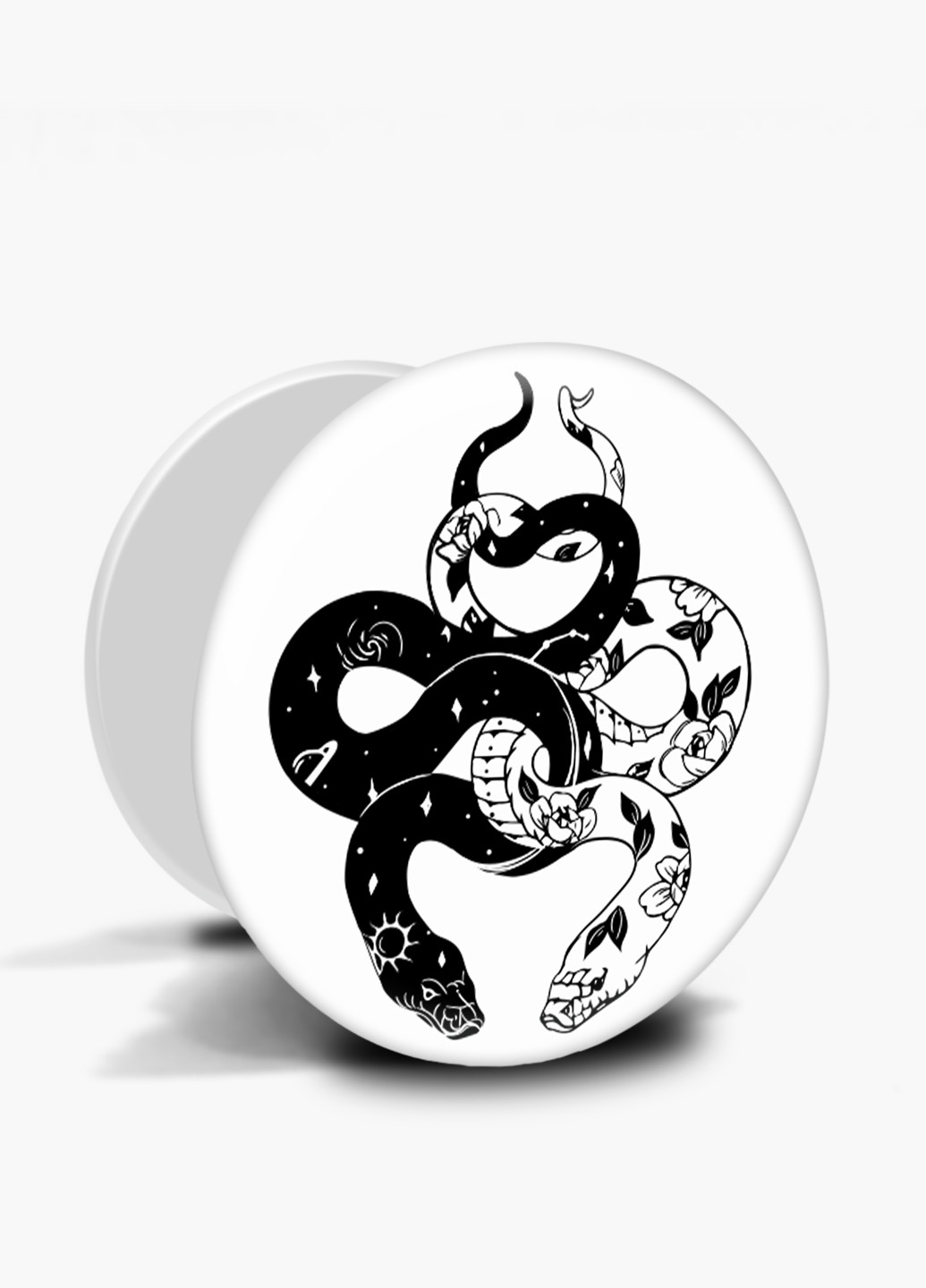 Попсокет (Popsockets) держатель для смартфона Инь Янь Змеи (Yin Yang Snake) (8754-2850) Черный MobiPrint (221548642)