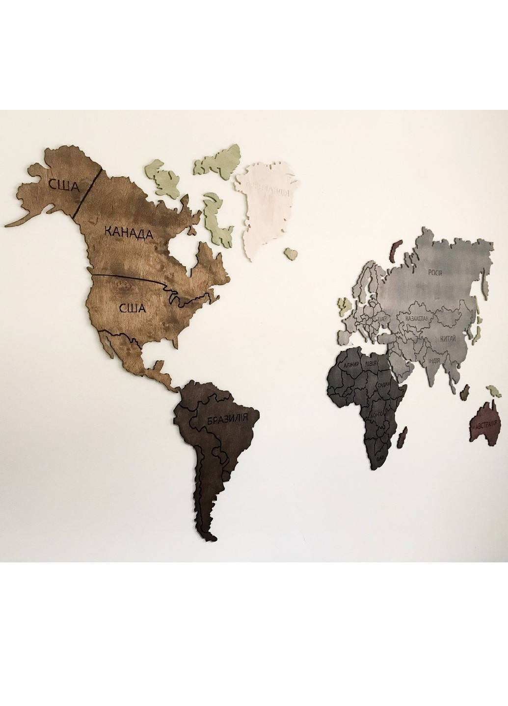 Дерев'яна карта світу на стіну з написами країн ручної роботи 1500х800х6 мм (11319-Нов) Francesco Marconi (250351219)