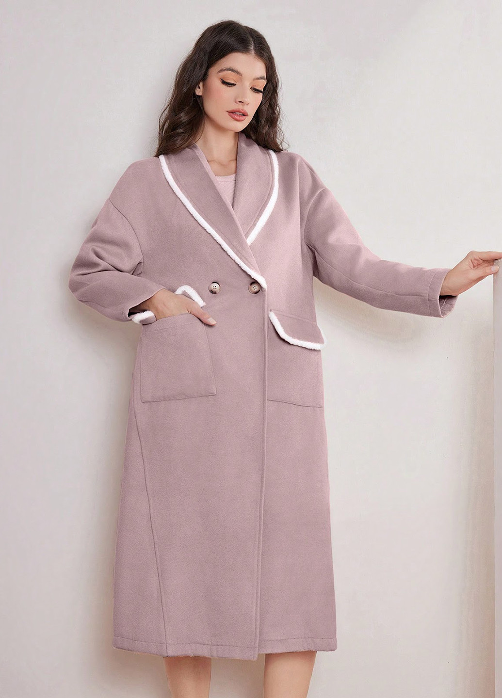 Лілове демісезонне Пальто двобортне SHEIN