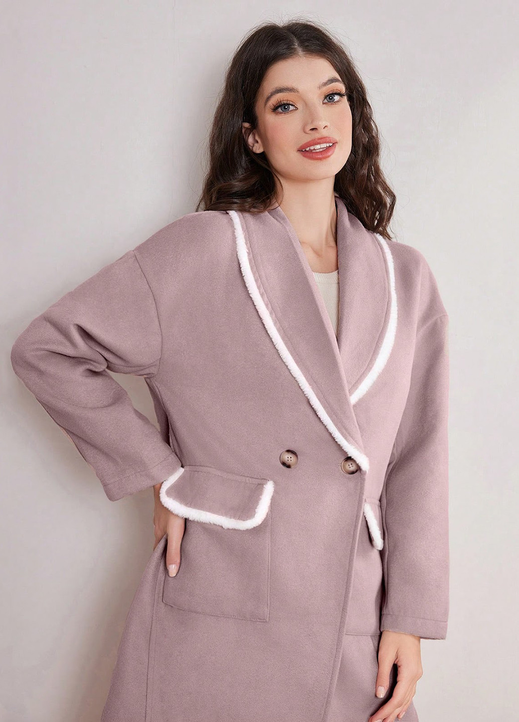 Лілове демісезонне Пальто двобортне SHEIN