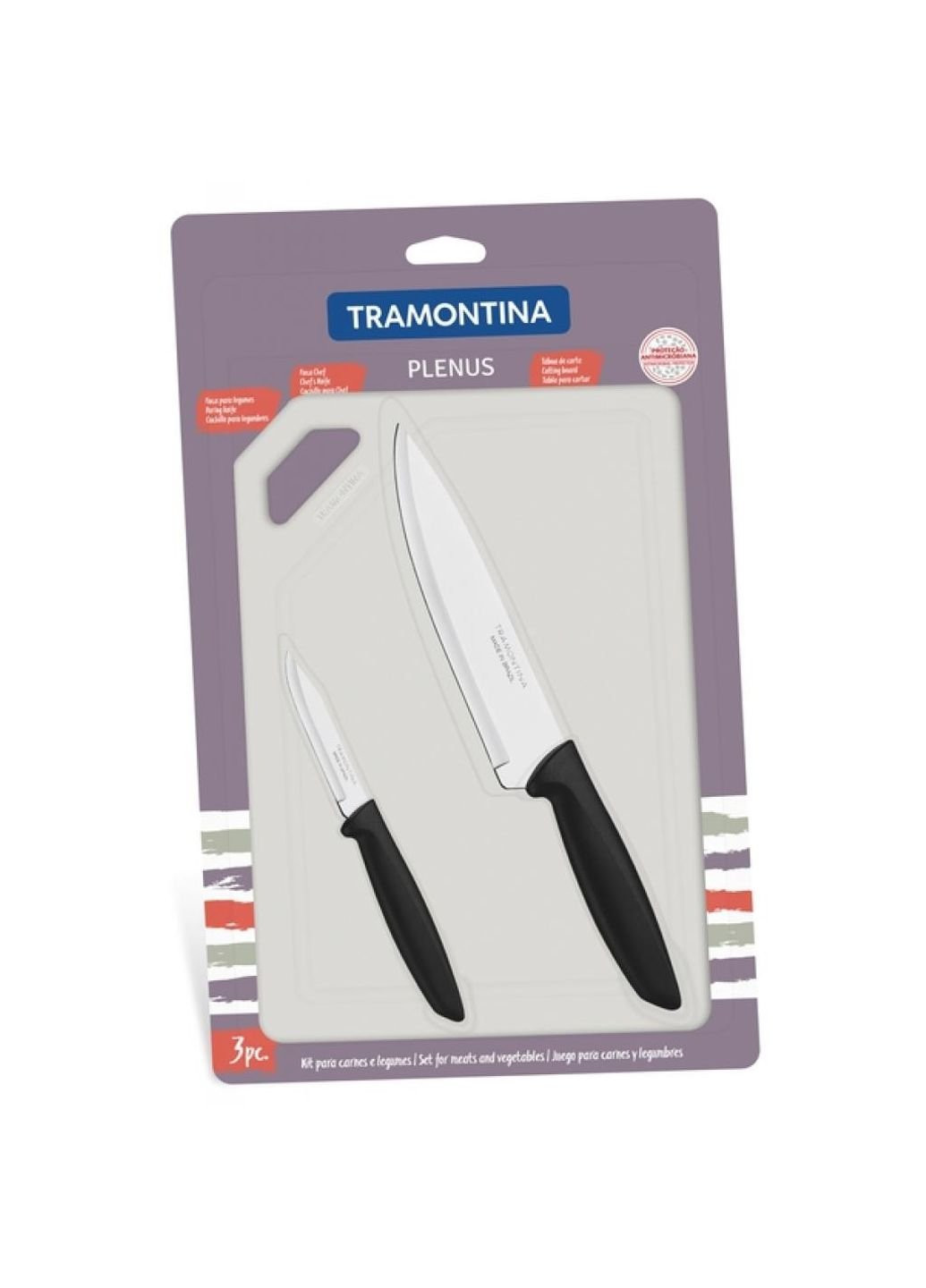Набір ножів Plenus 3 предмети (з дощечкою) Black (23498/014) Tramontina чорний,