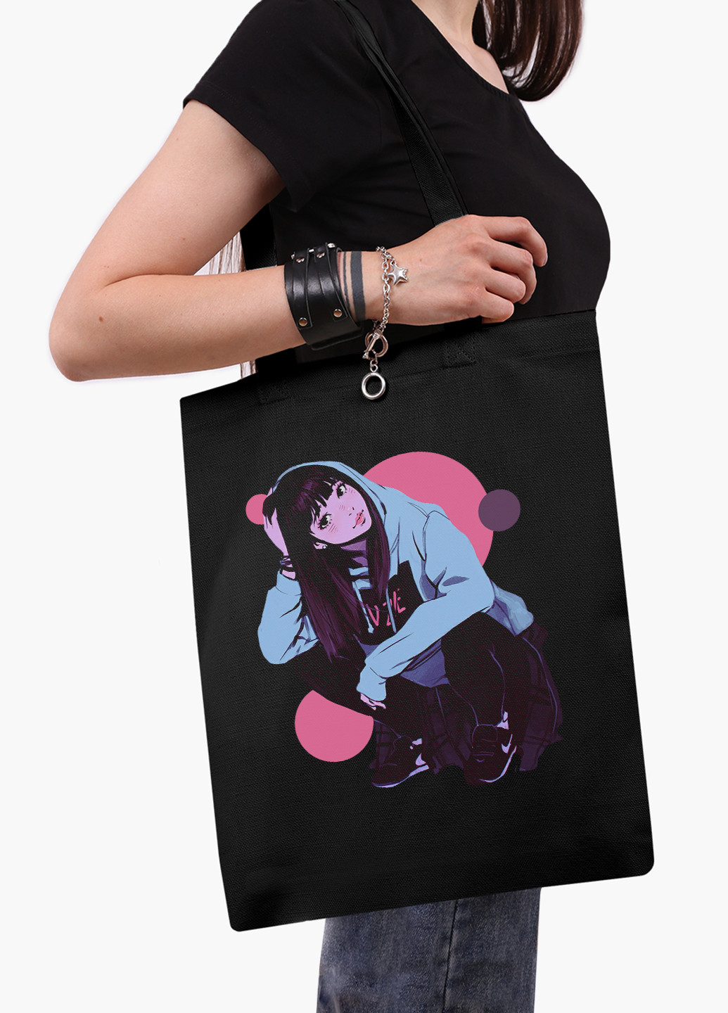 Эко сумка шоппер Девушка (Girl) (9227-2836-BK) MobiPrint (236265461)