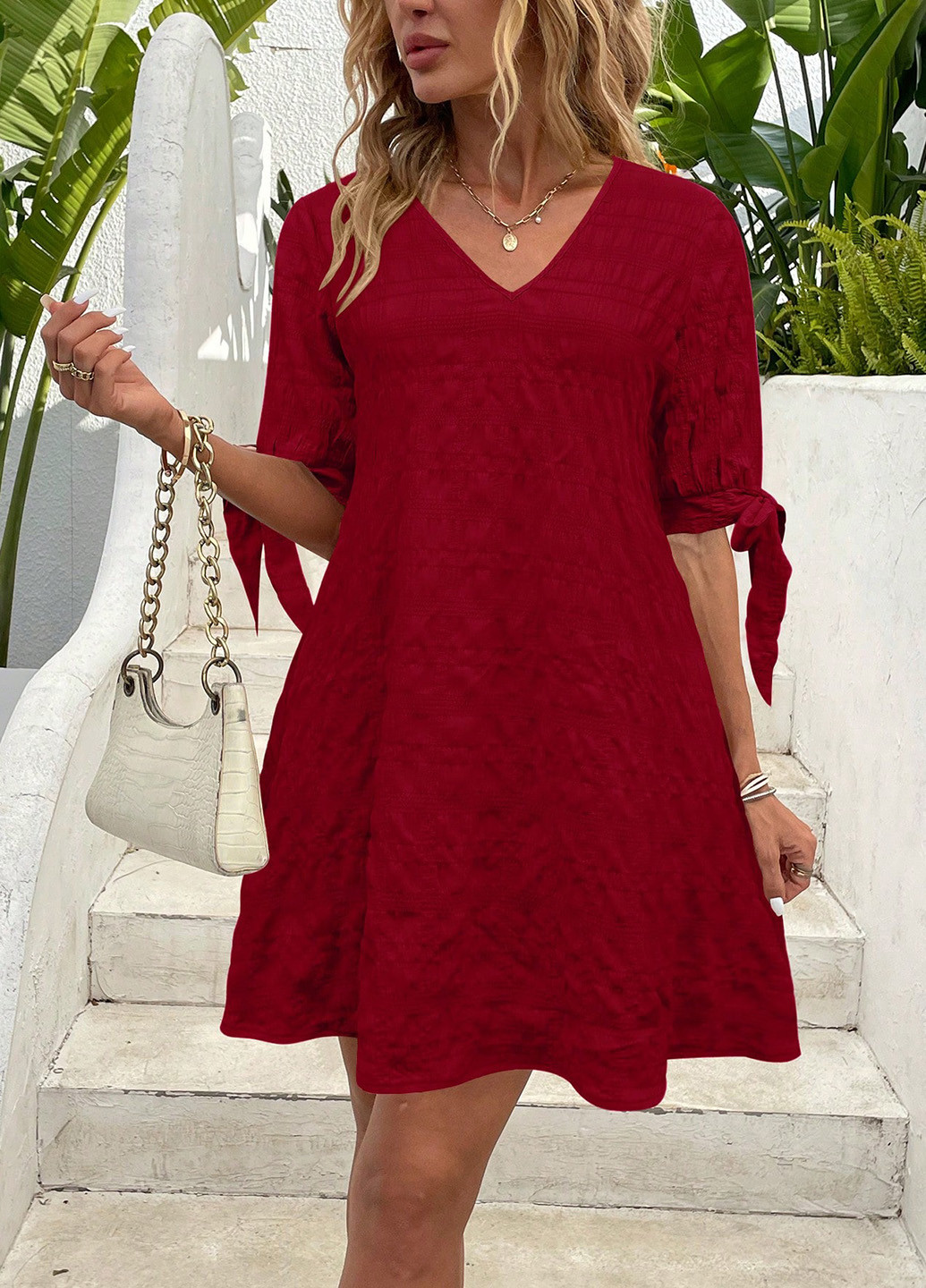 Вишнева кежуал сукня а-силует SHEIN однотонна