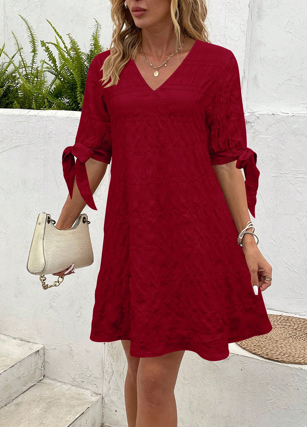 Вишнева кежуал сукня а-силует SHEIN однотонна