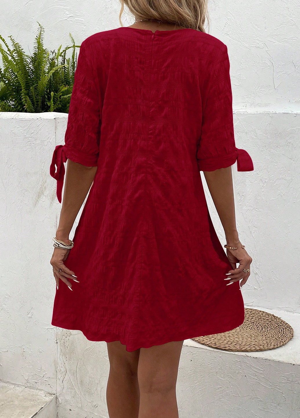 Вишнева кежуал сукня а-силует SHEIN однотонна