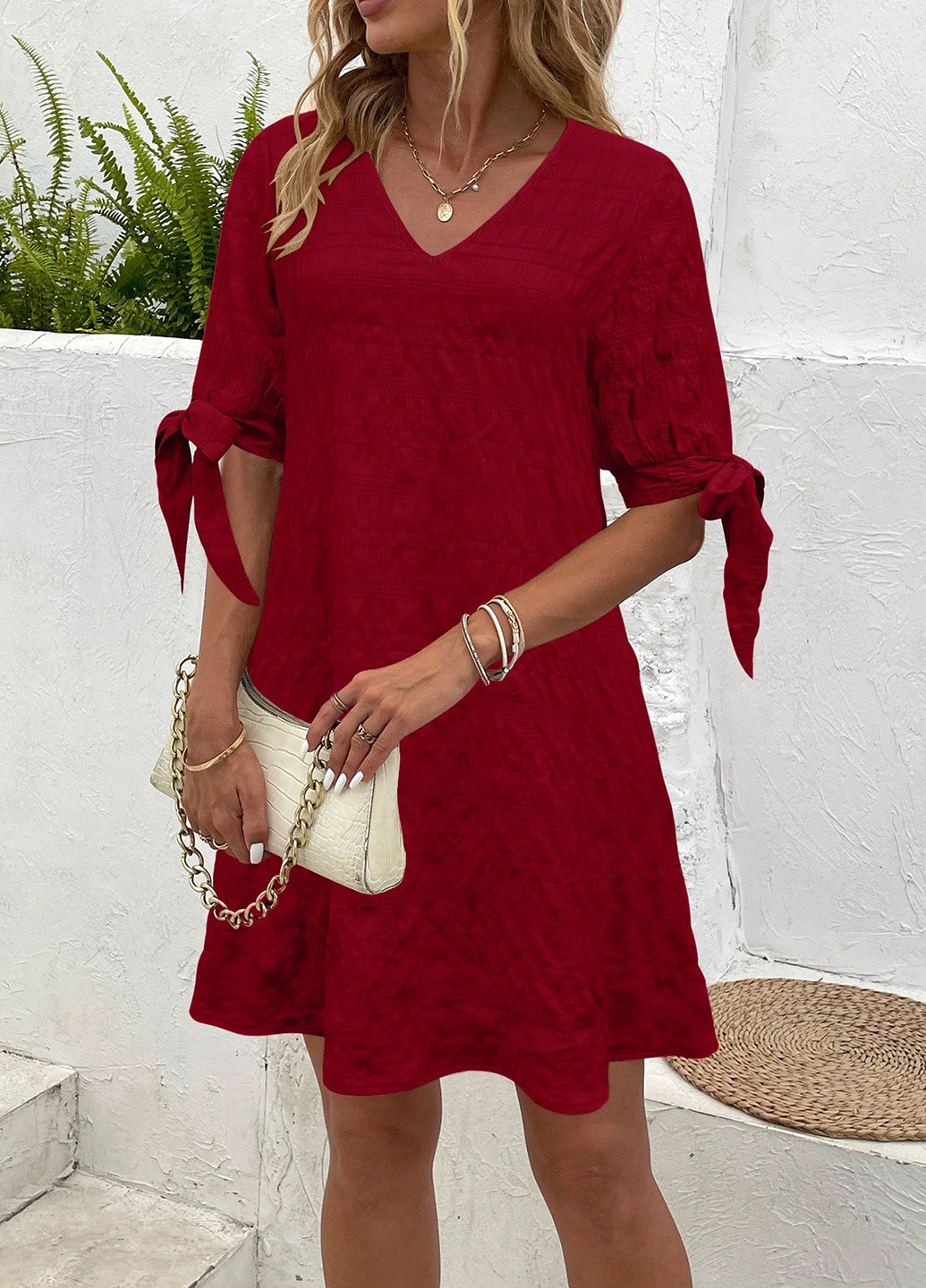 Вишнева кежуал сукня а-силует SHEIN однотонна