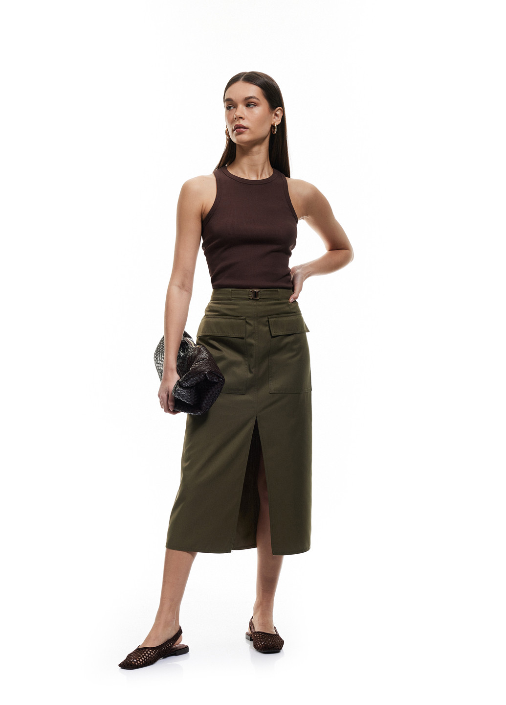 Оливковая (хаки) кэжуал однотонная юбка KOTON карго