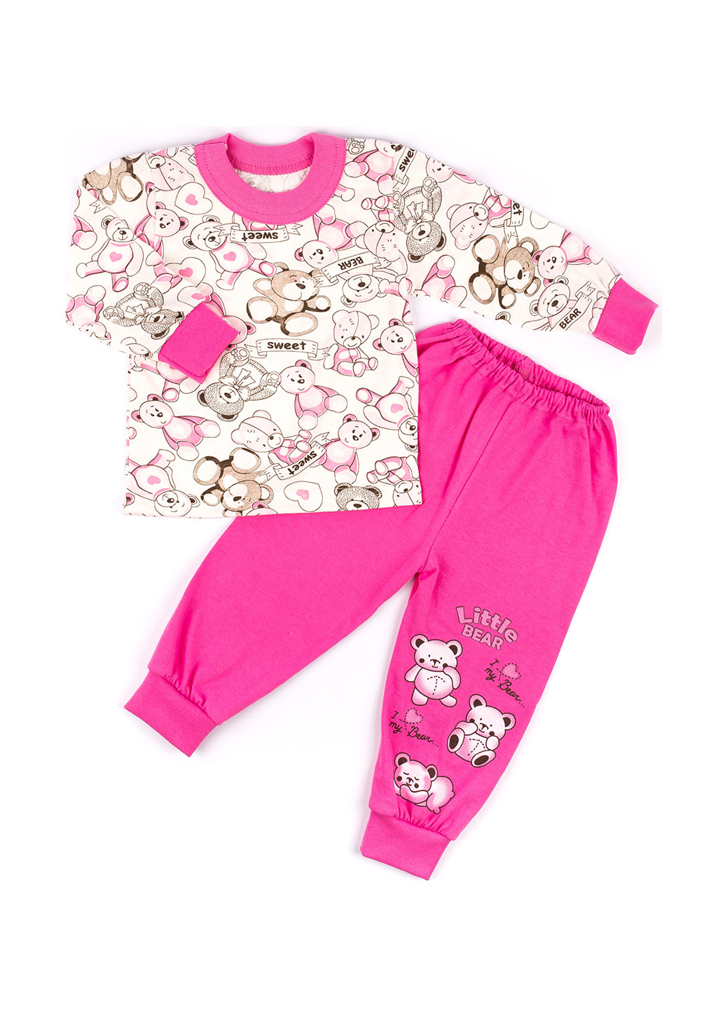 Розовая всесезон пижама (лонгслив, брюки) лонгслив + брюки Пташка текстиль