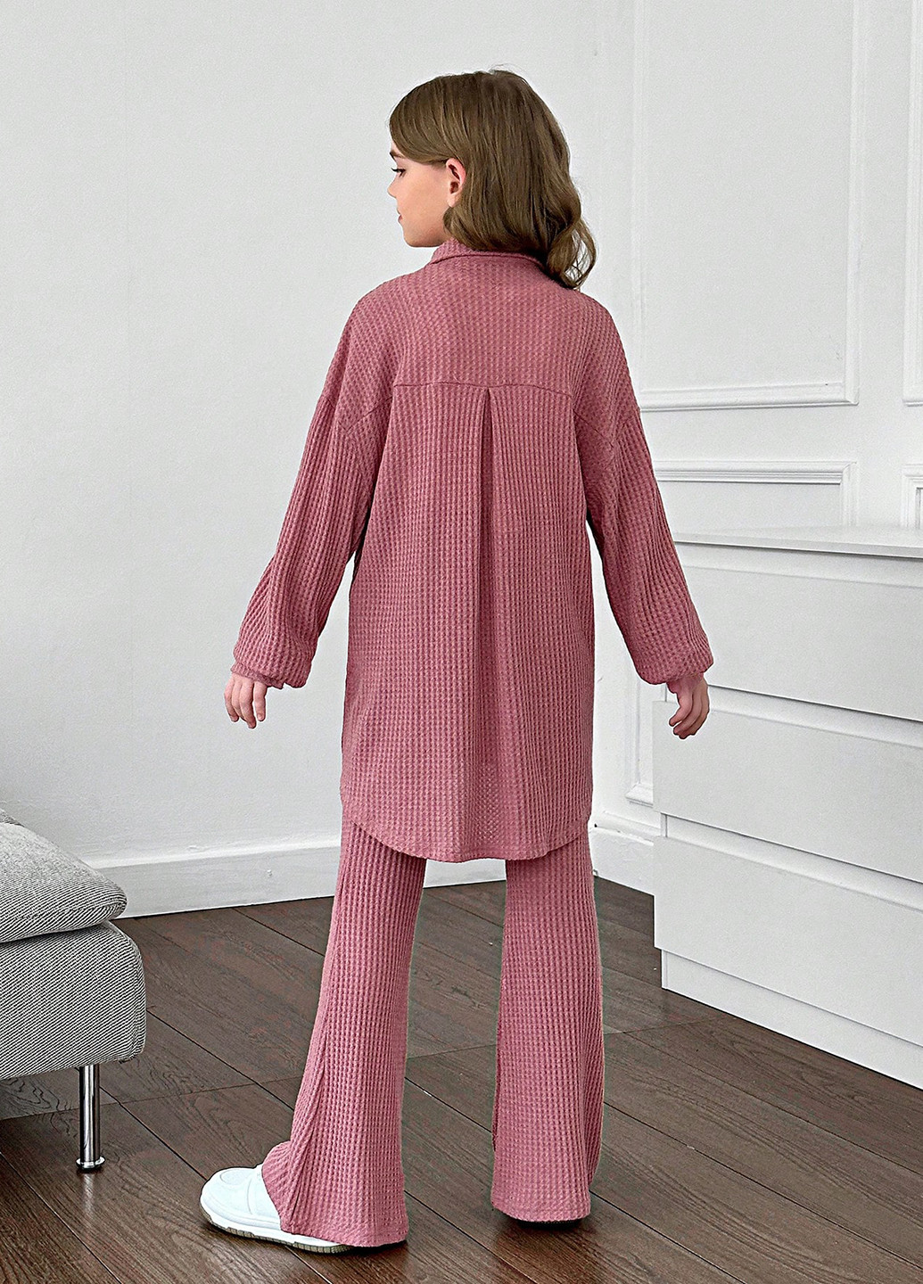 Рожево-коричневий демісезонний костюм (сорочка, штани) з сорочкою, брючний SHEIN