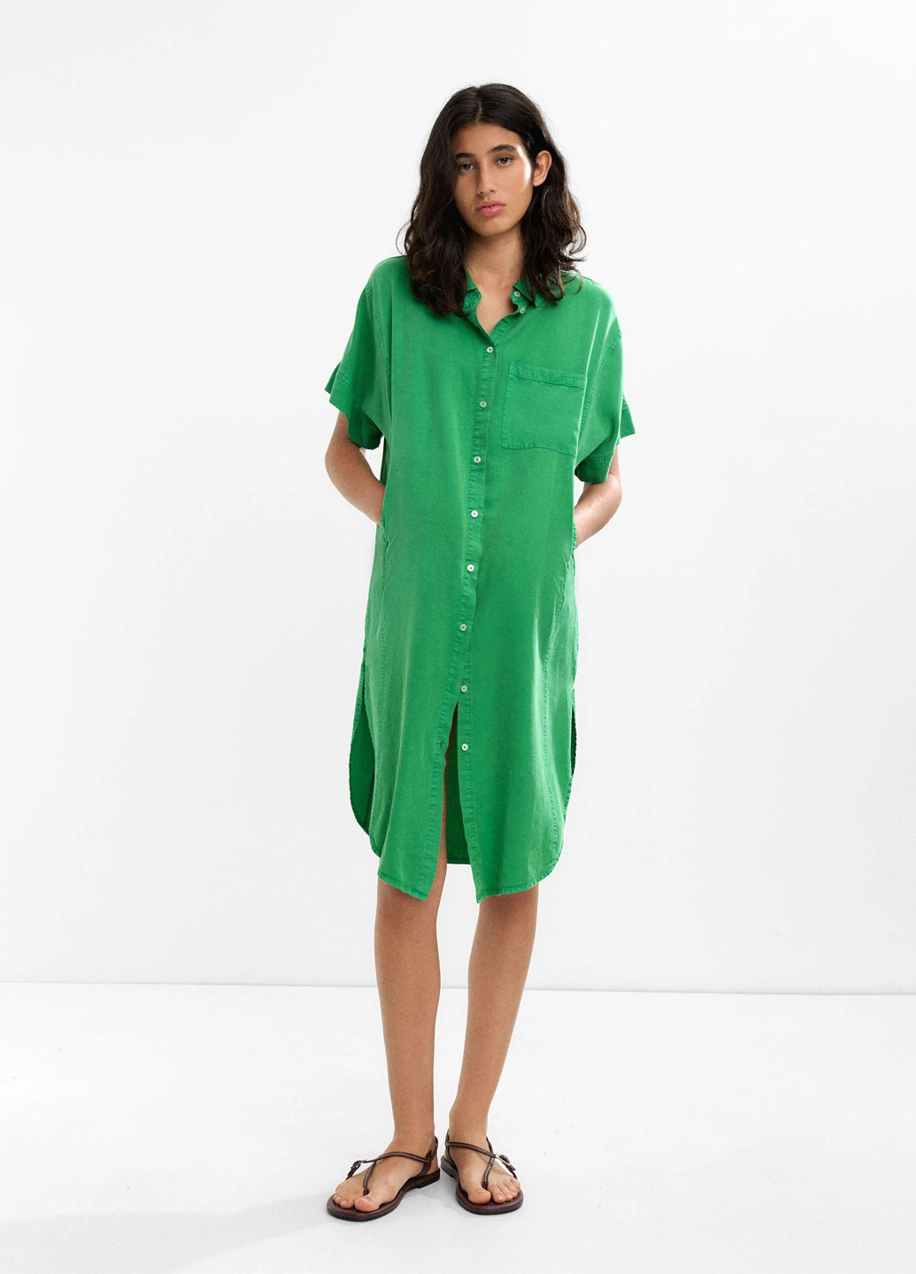 Зеленое кэжуал платье рубашка Parfois однотонное