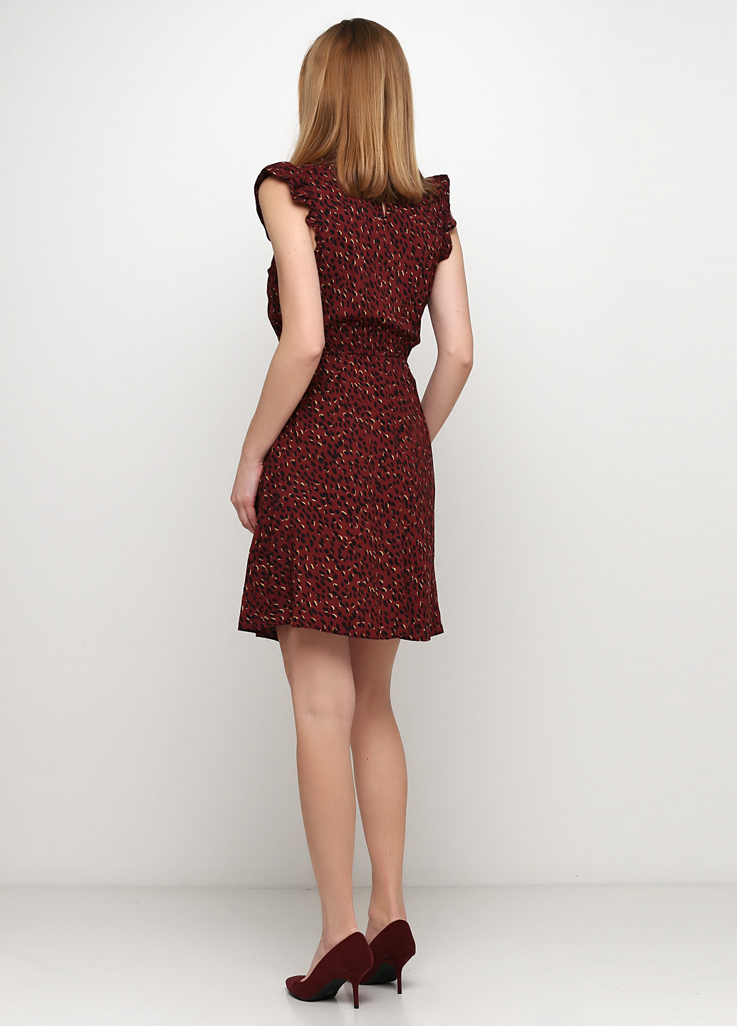 Бордова кежуал плаття, сукня кльош New Look з абстрактним візерунком