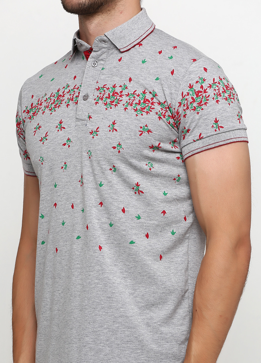 Серая футболка-поло для мужчин Golf с цветочным принтом