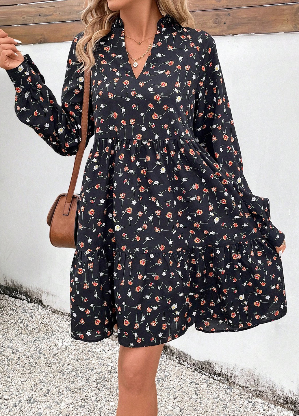 Чорна кежуал сукня кльош SHEIN з квітковим принтом