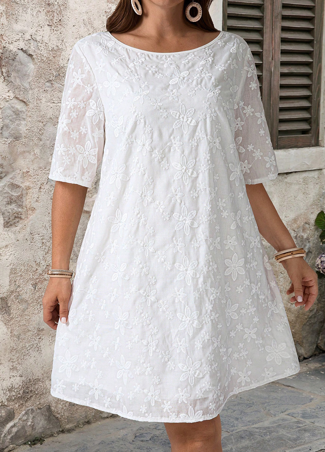 Белое кэжуал платье а-силуэт SHEIN с цветочным принтом