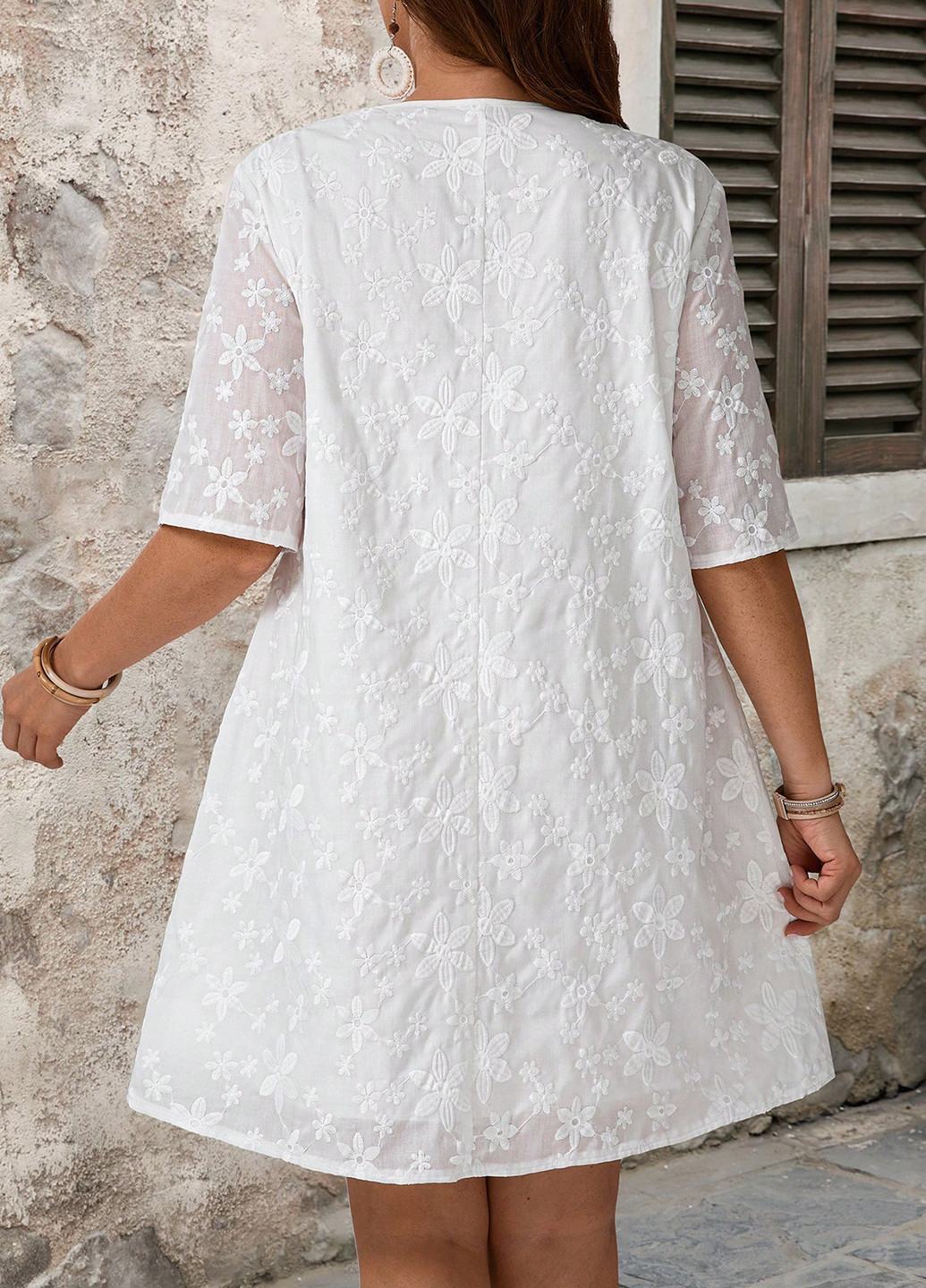 Белое кэжуал платье а-силуэт SHEIN с цветочным принтом