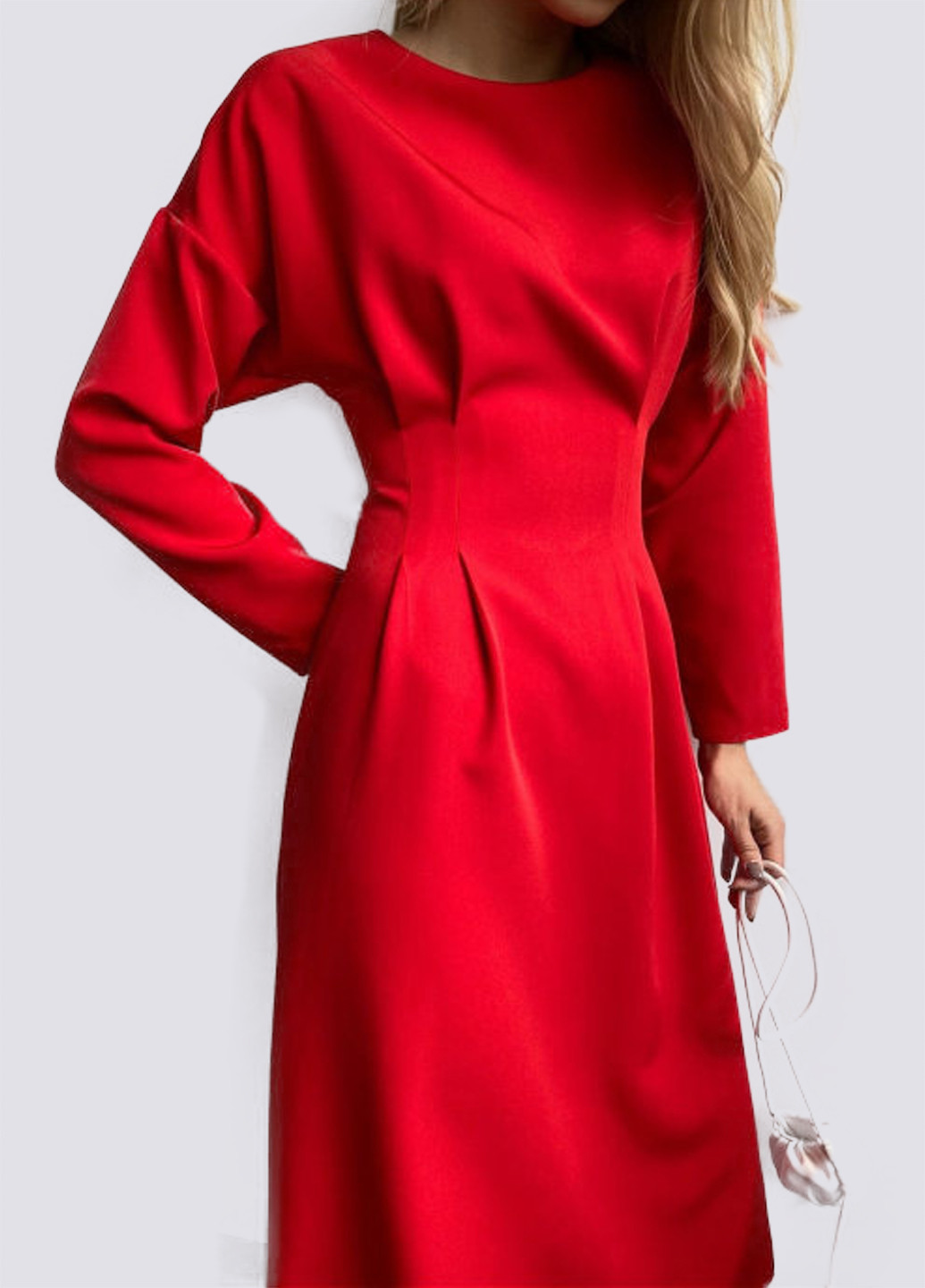 Красное кэжуал платье с акцентом на талии, миди оверсайз, а-силуэт Egostyle однотонное