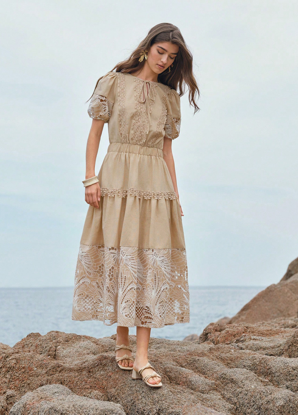 Бежева святковий, кежуал сукня кльош SHEIN однотонна