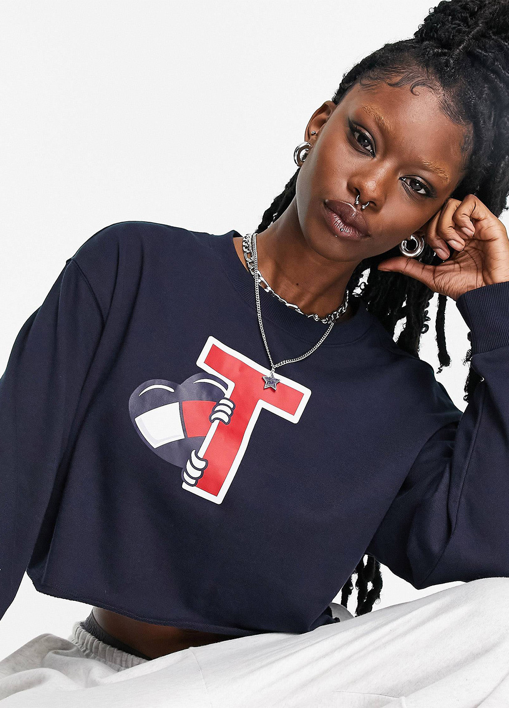 Індиго світшот Tommy Hilfiger напис без декору (260747017)
