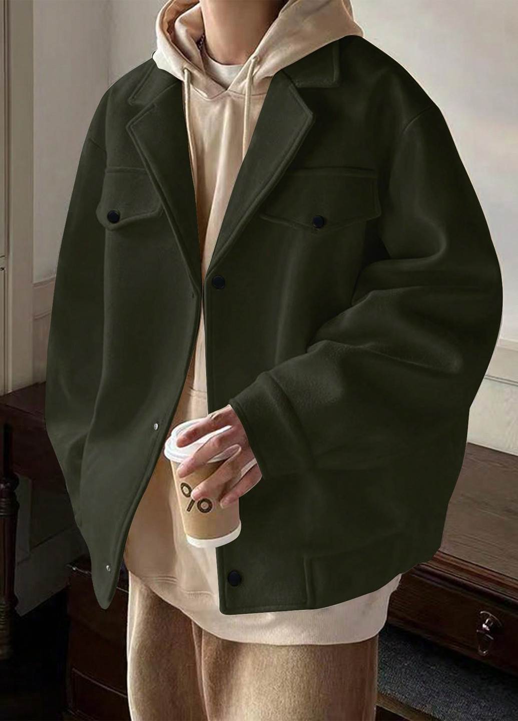 Оливковая (хаки) демисезонная куртка куртка-пиджак SHEIN