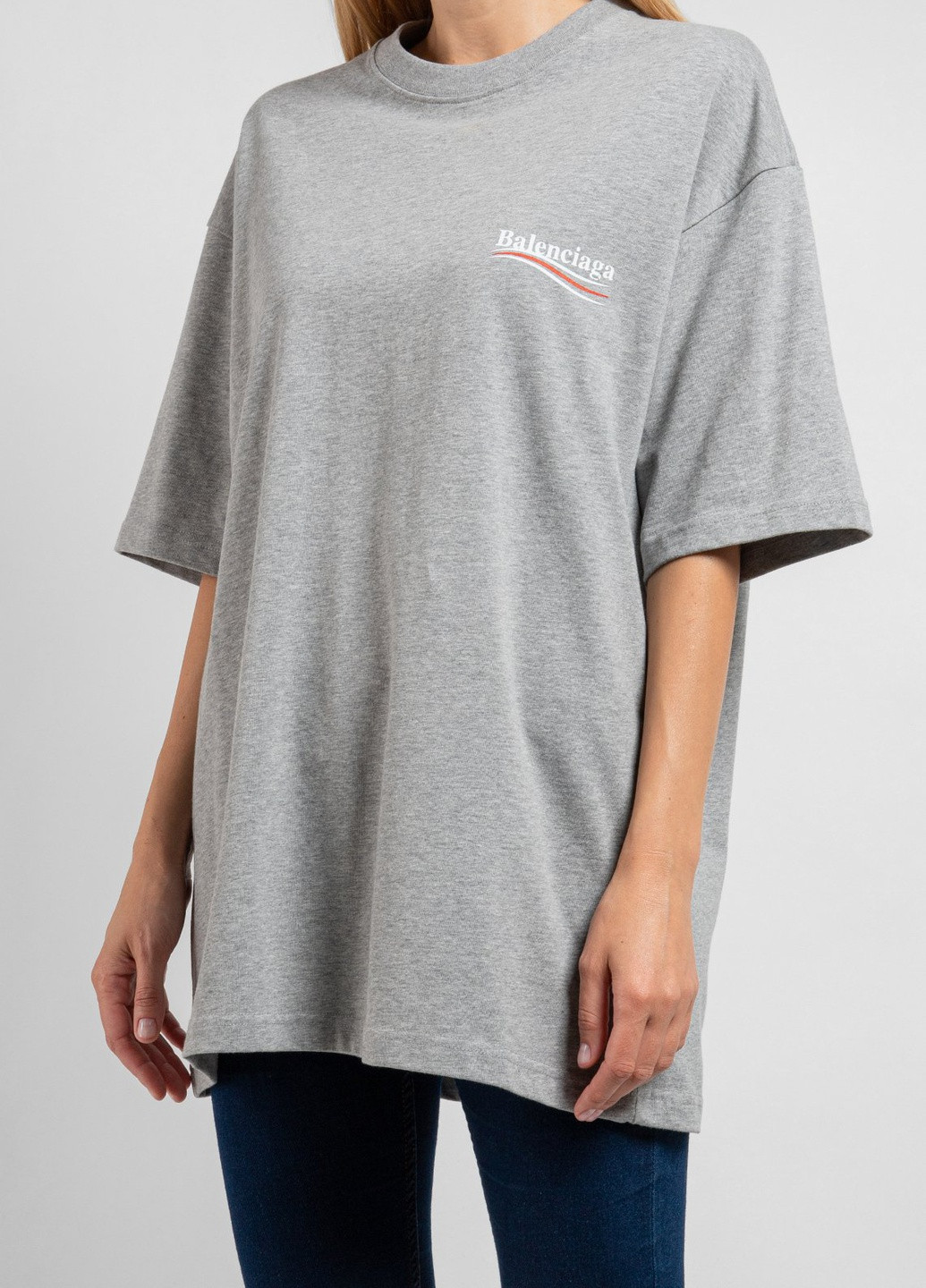 Серая всесезон серая футболка oversize с логотипом Balenciaga
