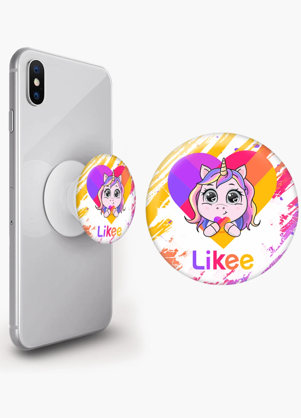Попсокет (Popsockets) тримач для смартфону Лайк Єдиноріг (Likee Unicorn) (8754-1593) Чорний MobiPrint (216748253)