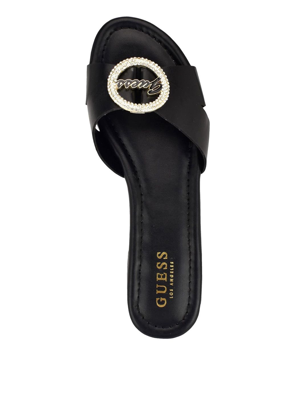 Черные шлепанцы Guess с камнями, с пряжкой